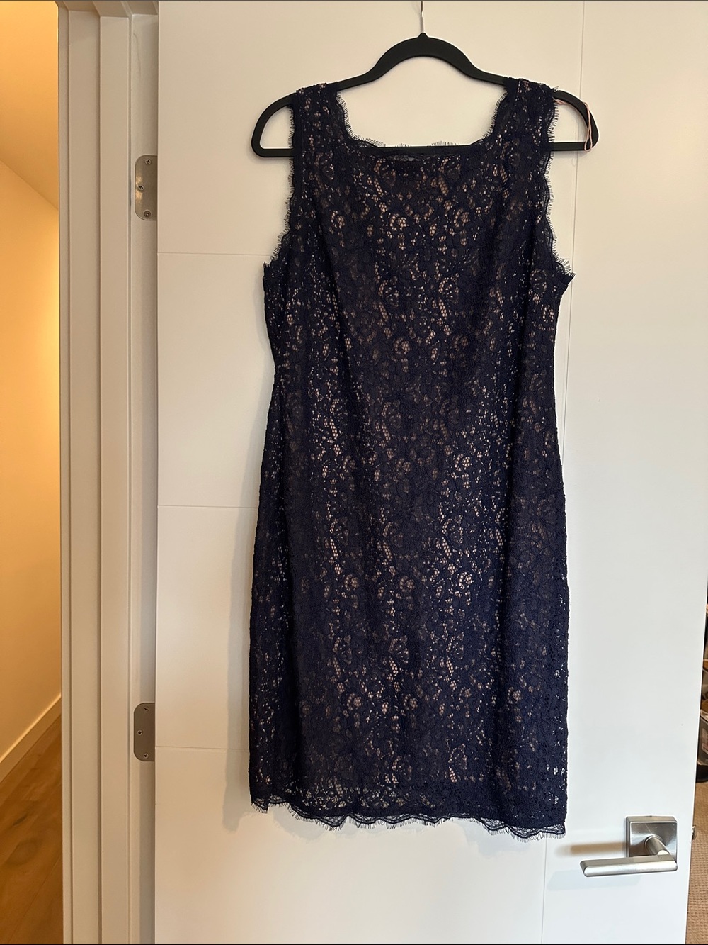 Adrianna Papell Navy Lace Sleeveless Midi Dress